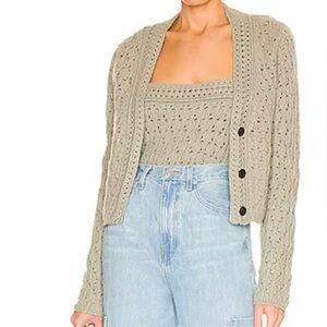 VINCE GREEN CROCHET LONG SLEEVE V-NECK WOOL CASHMERE CARDIGAN SWEATER SZ LARGE